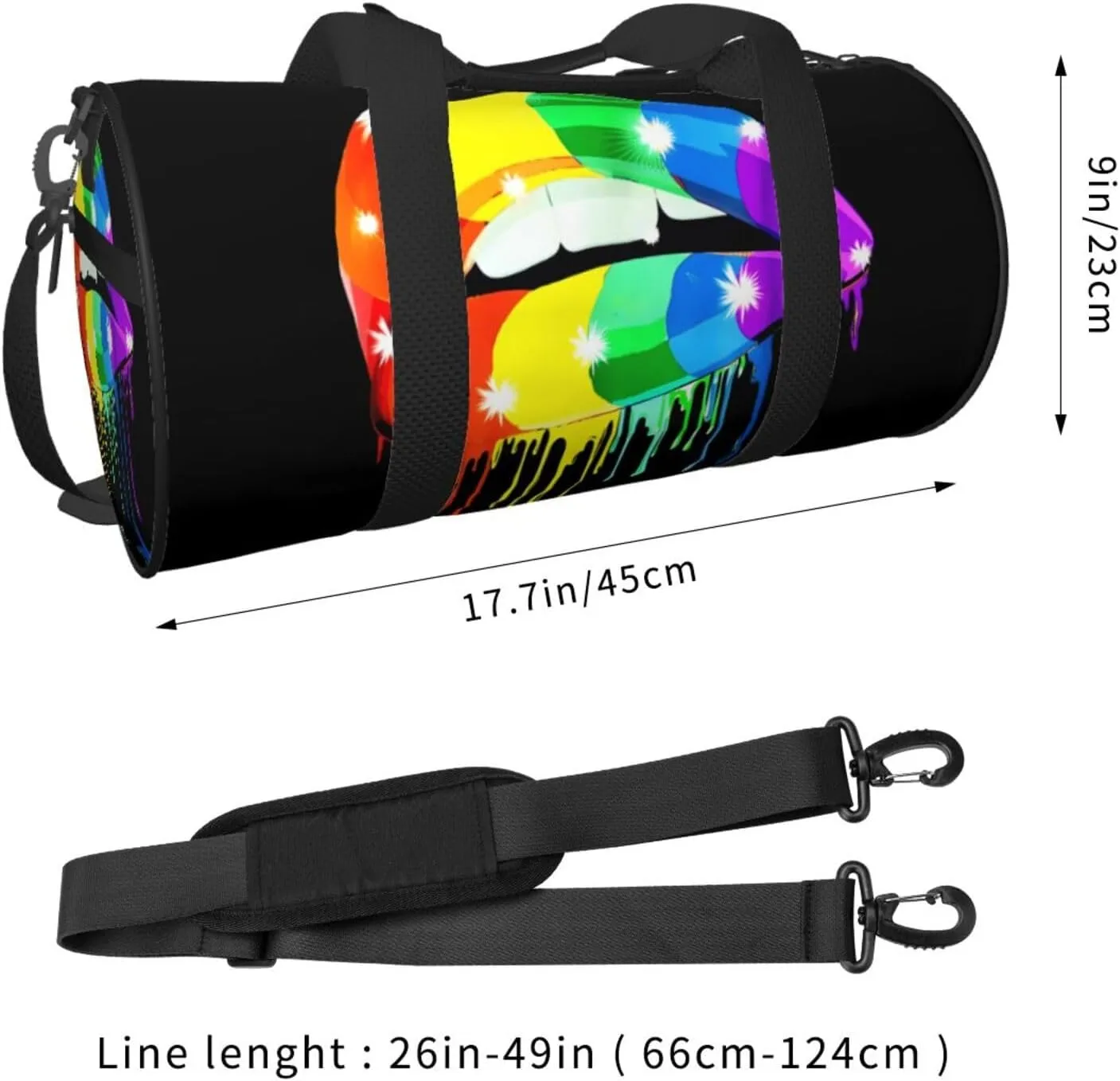 LGBT Pride Rainbow Gay Lesbian Pride rainbow lips Round Travel Duffel Bag Large Capacity Gym Sports Bags for Hiking Vacation Trips