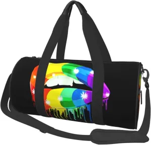 LGBT Pride Rainbow Gay Lesbian Pride rainbow lips Round Travel Duffel Bag Large Capacity Gym Sports Bags for Hiking Vacation Trips