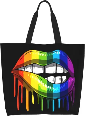 LGBT Pride Rainbow Gay Lip Lesbian Women's Tote Bag Large Capacity Single Shoulder Bags Handbag for Shopping Work