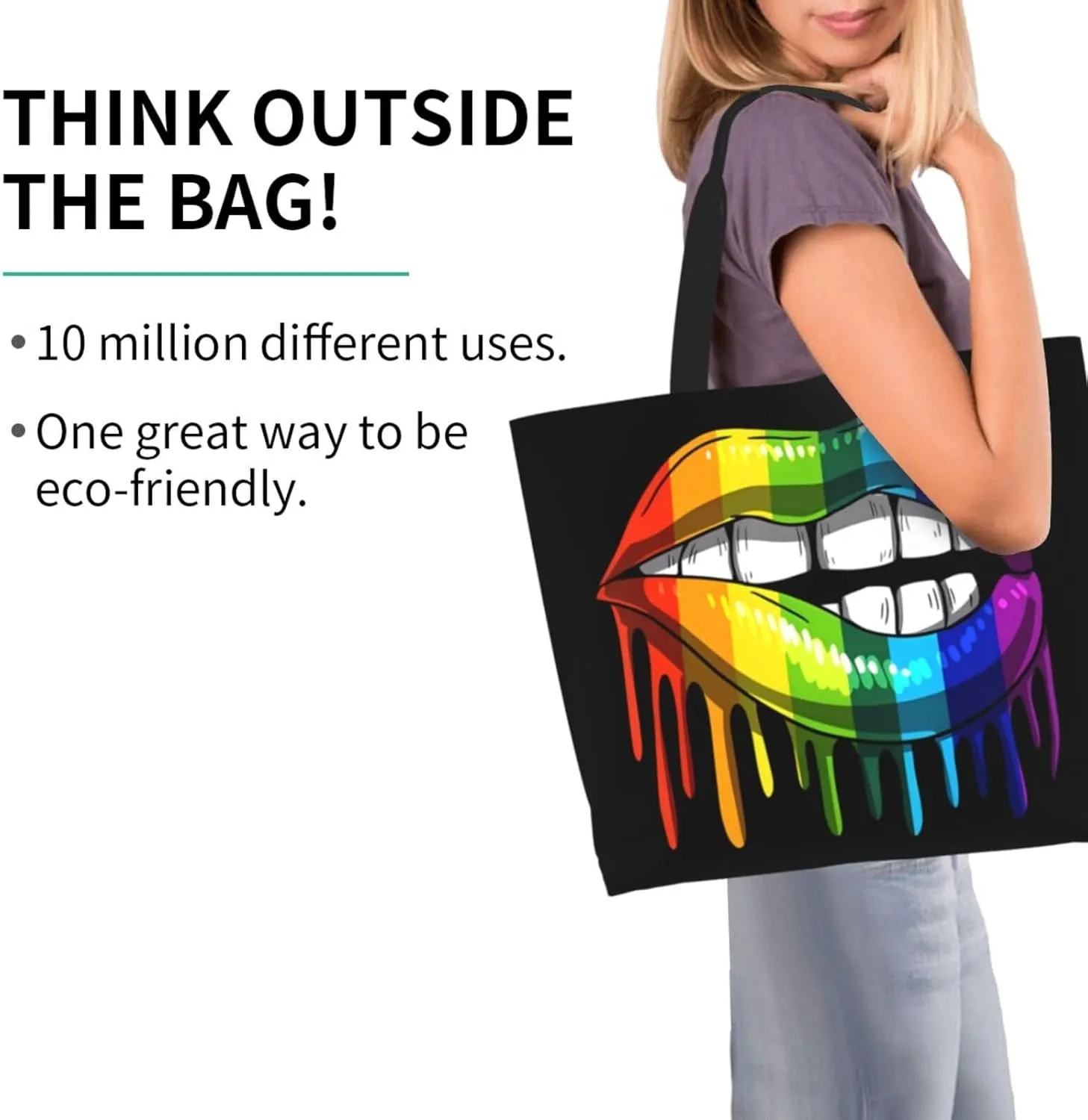 LGBT Pride Rainbow Gay Lip Lesbian Women's Tote Bag Large Capacity Single Shoulder Bags Handbag for Shopping Work