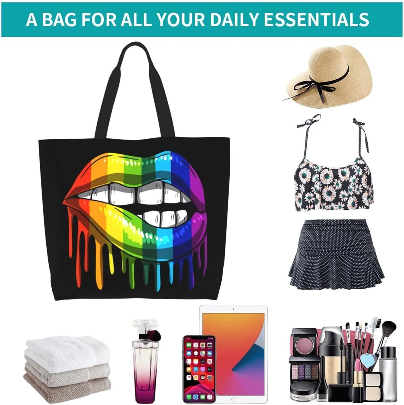 LGBT Pride Rainbow Gay Lip Lesbian Women's Tote Bag Large Capacity Single Shoulder Bags Handbag for Shopping Work