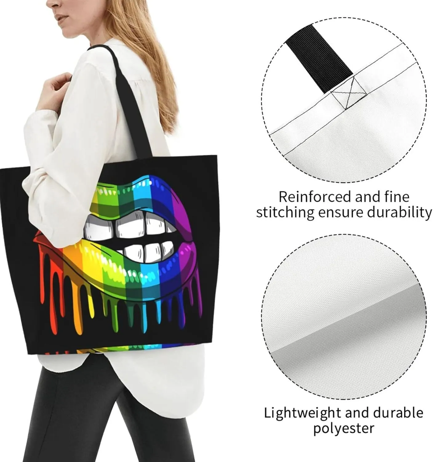 LGBT Pride Rainbow Gay Lip Lesbian Women's Tote Bag Large Capacity Single Shoulder Bags Handbag for Shopping Work