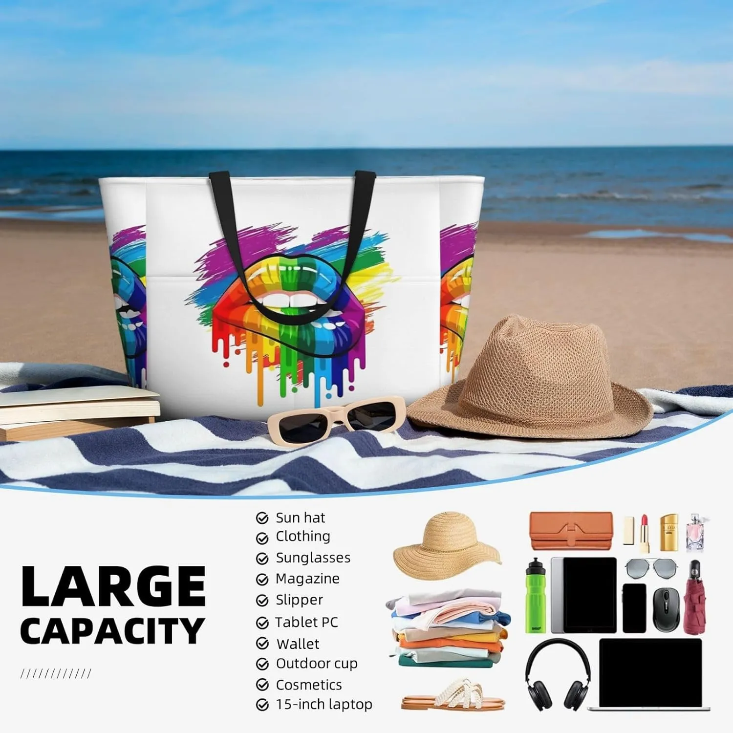 LGBT Pride Rainbow Gay proud Large Capacity Travel Bag Lightweight Shopping Handbag Beach Tote Bags Work Bag