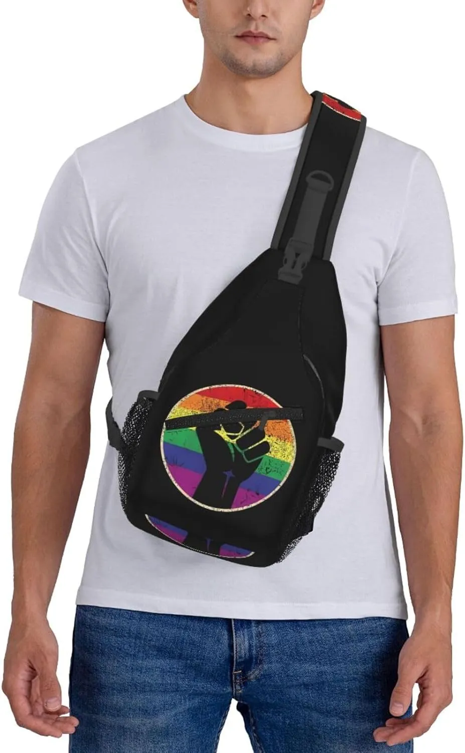LGBT Rainbow Gay Pride Flag Handshake Love Pride Day Crossbody Bag Sling Bag Chest Bags Travel Shoulder Backpack