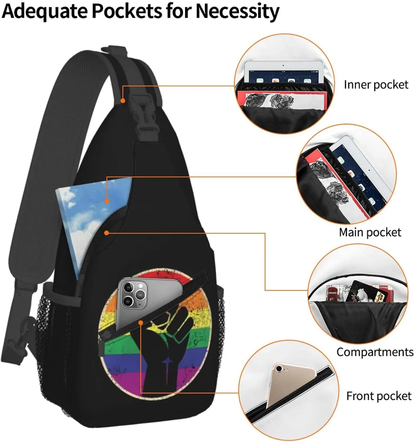 LGBT Rainbow Gay Pride Flag Handshake Love Pride Day Crossbody Bag Sling Bag Chest Bags Travel Shoulder Backpack
