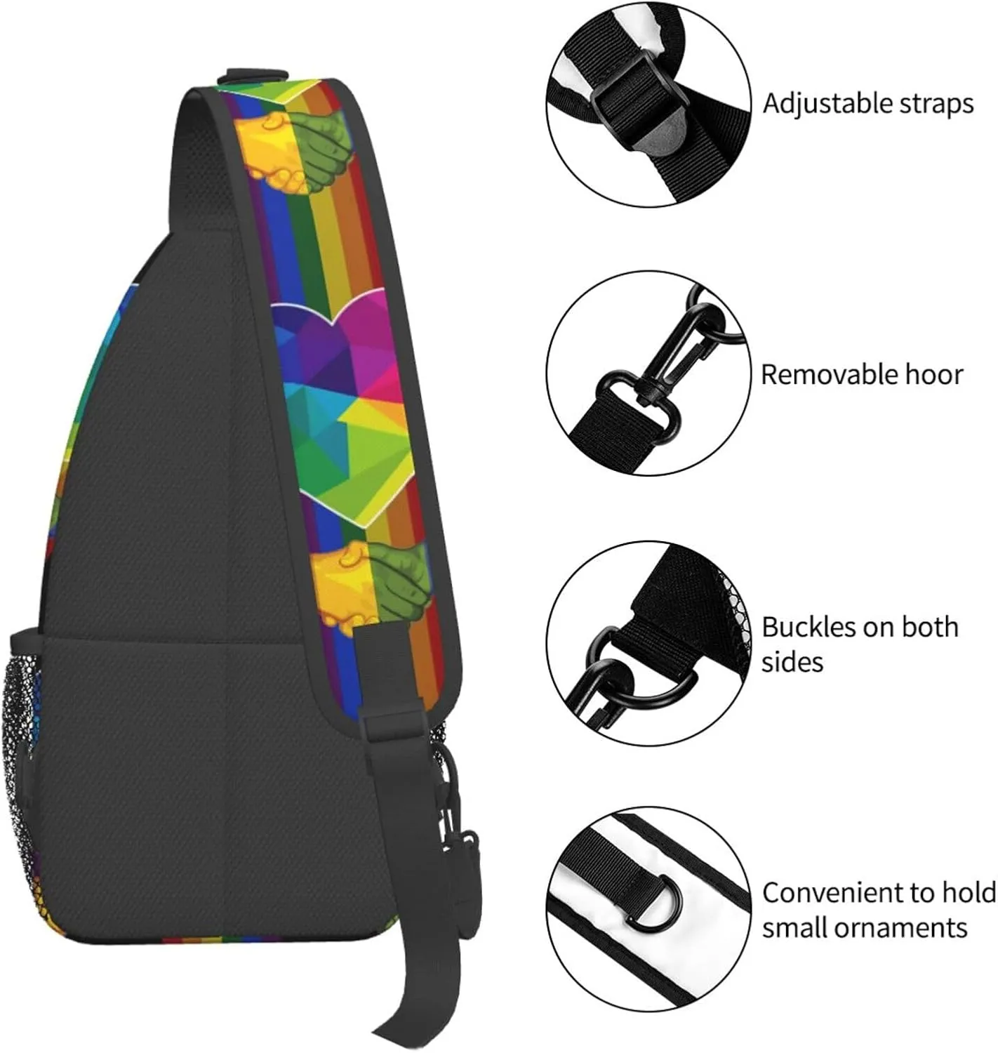 LGBT Rainbow Gay Pride Flag Handshake Love Pride Day Crossbody Bag Sling Bag Chest Bags Travel Shoulder Backpack