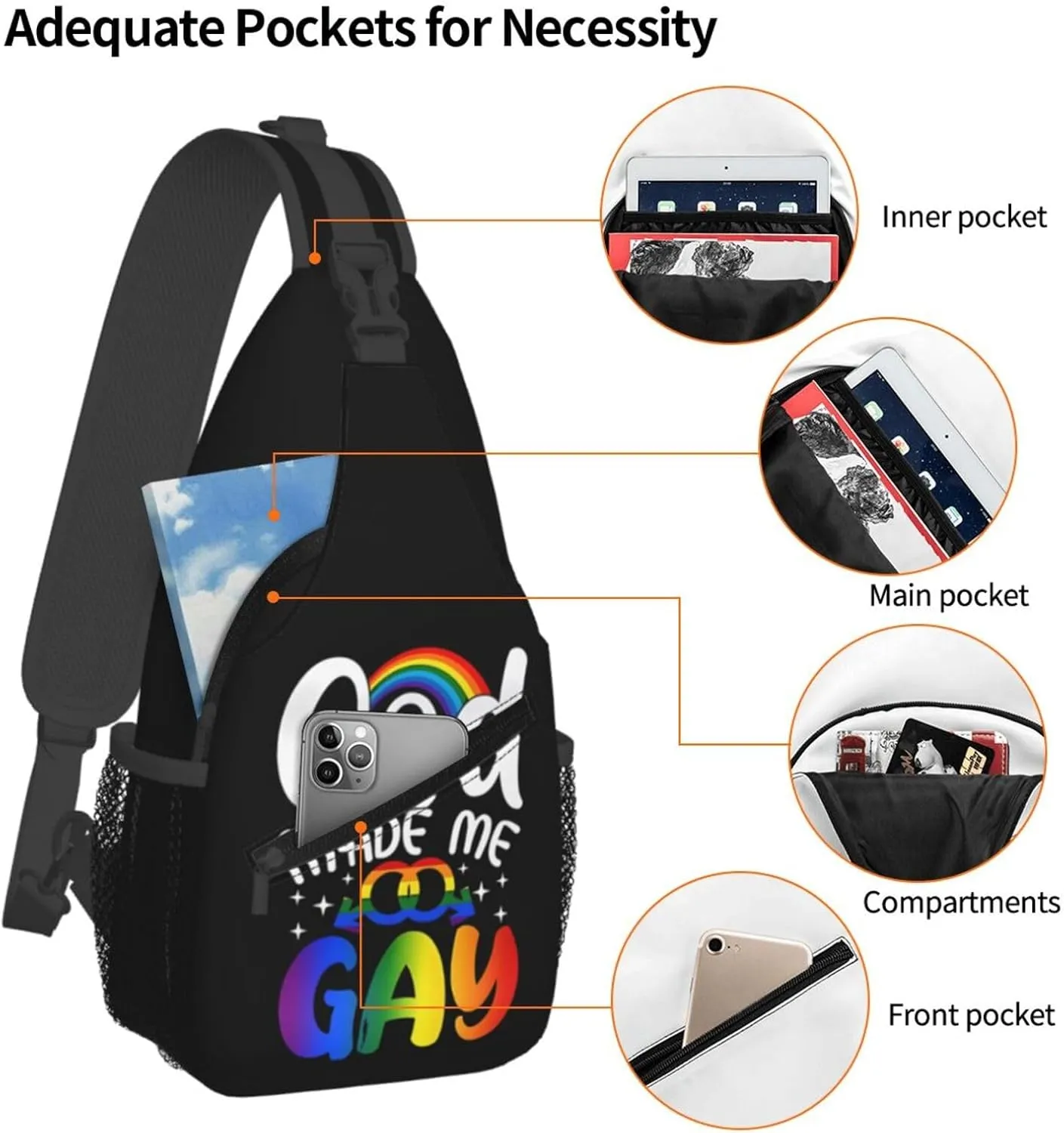 LGBT Rainbow Gay Pride Flag Handshake Love Pride Day Crossbody Bag Sling Bag Chest Bags Travel Shoulder Backpack