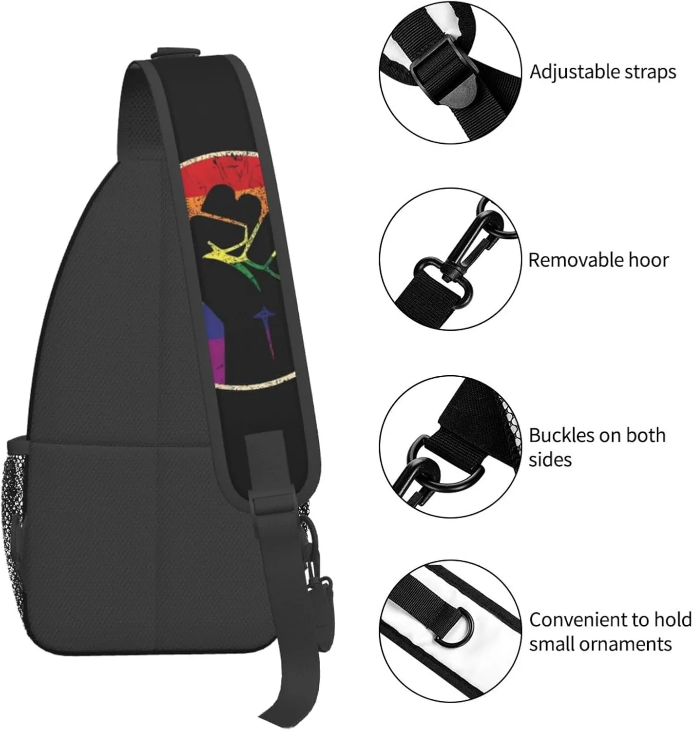 LGBT Rainbow Gay Pride Flag Handshake Love Pride Day Crossbody Bag Sling Bag Chest Bags Travel Shoulder Backpack