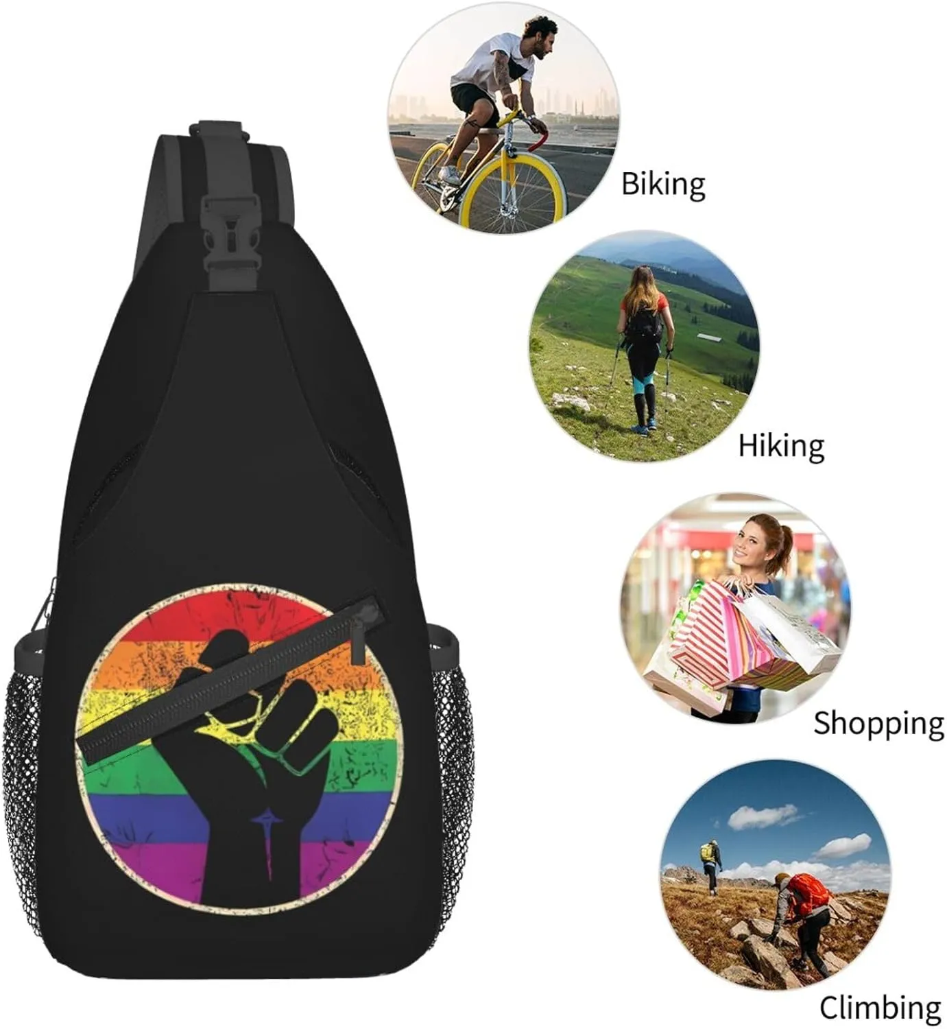 LGBT Rainbow Gay Pride Flag Handshake Love Pride Day Crossbody Bag Sling Bag Chest Bags Travel Shoulder Backpack