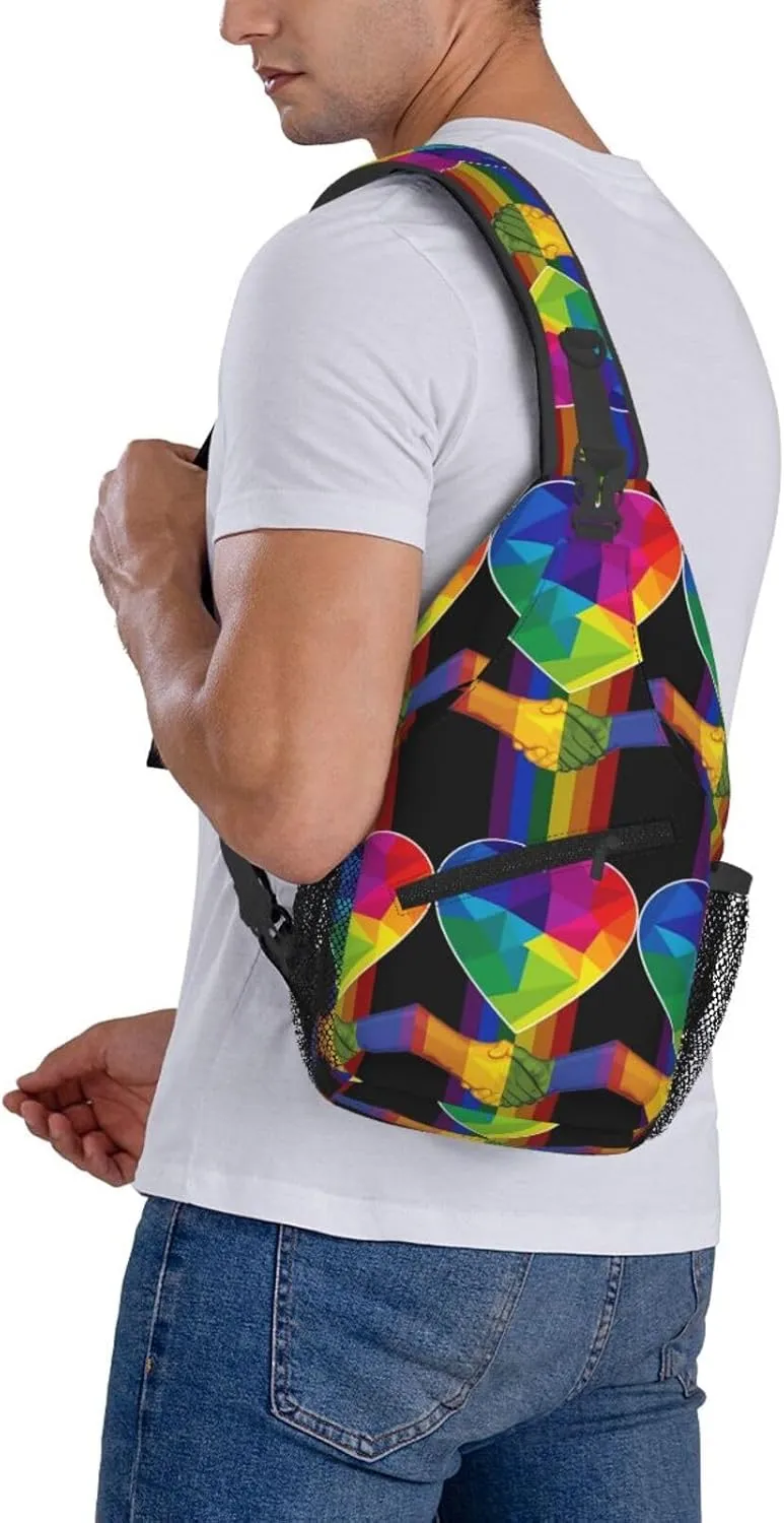 LGBT Rainbow Gay Pride Flag Handshake Love Pride Day Crossbody Bag Sling Bag Chest Bags Travel Shoulder Backpack