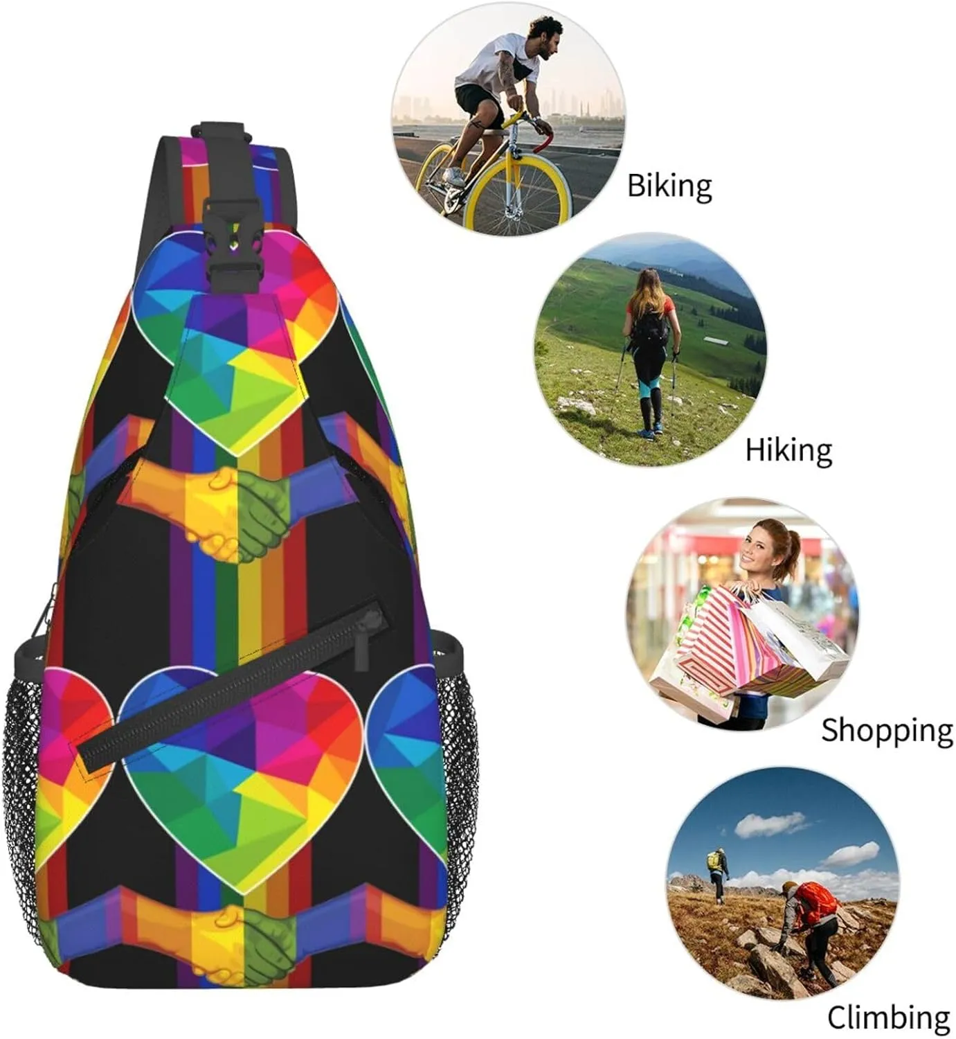 LGBT Rainbow Gay Pride Flag Handshake Love Pride Day Crossbody Bag Sling Bag Chest Bags Travel Shoulder Backpack