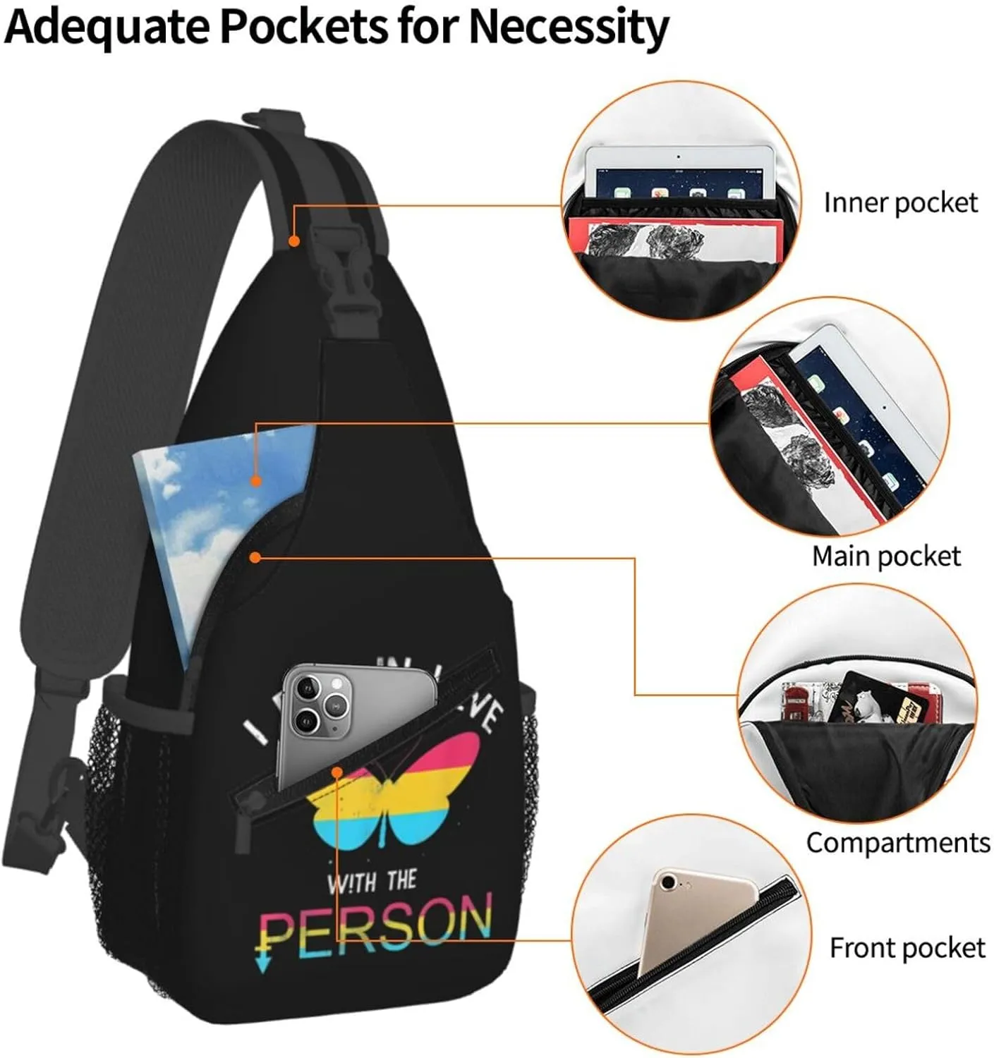 LGBT Rainbow Gay Pride Flag Handshake Love Pride Day Crossbody Bag Sling Bag Chest Bags Travel Shoulder Backpack