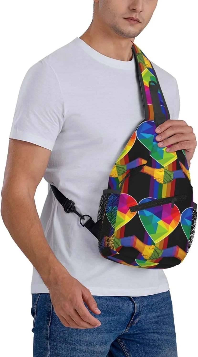 LGBT Rainbow Gay Pride Flag Handshake Love Pride Day Crossbody Bag Sling Bag Chest Bags Travel Shoulder Backpack