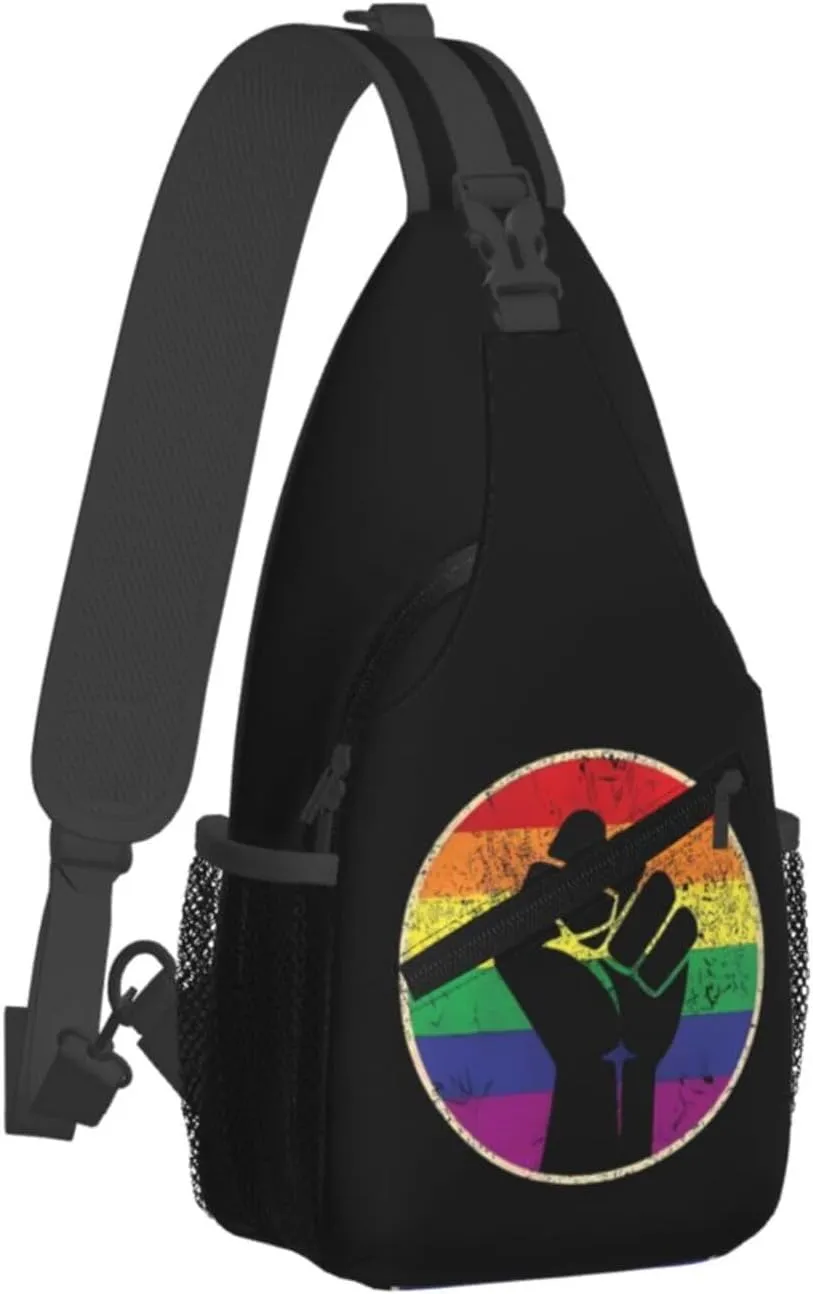 LGBT Rainbow Gay Pride Flag Handshake Love Pride Day Crossbody Bag Sling Bag Chest Bags Travel Shoulder Backpack