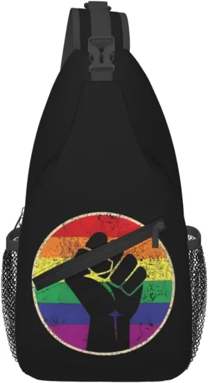 LGBT Rainbow Gay Pride Flag Handshake Love Pride Day Crossbody Bag Sling Bag Chest Bags Travel Shoulder Backpack
