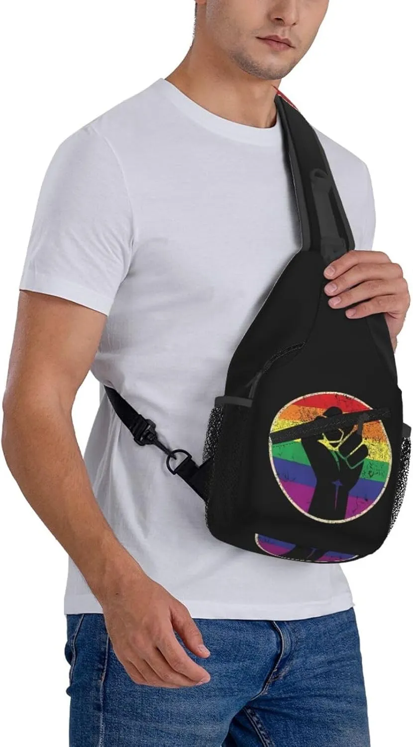 LGBT Rainbow Gay Pride Flag Handshake Love Pride Day Crossbody Bag Sling Bag Chest Bags Travel Shoulder Backpack