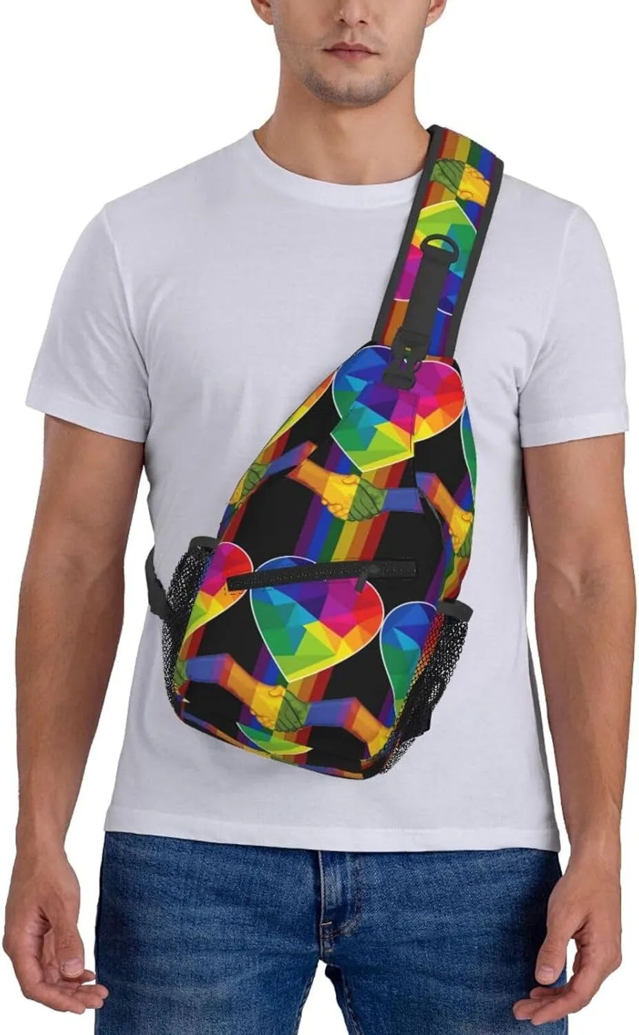 LGBT Rainbow Gay Pride Flag Handshake Love Pride Day Crossbody Bag Sling Bag Chest Bags Travel Shoulder Backpack