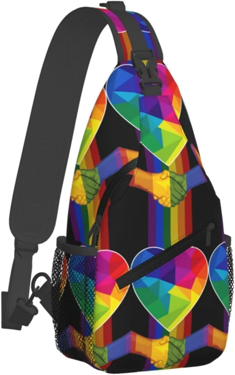 LGBT Rainbow Gay Pride Flag Handshake Love Pride Day Crossbody Bag Sling Bag Chest Bags Travel Shoulder Backpack