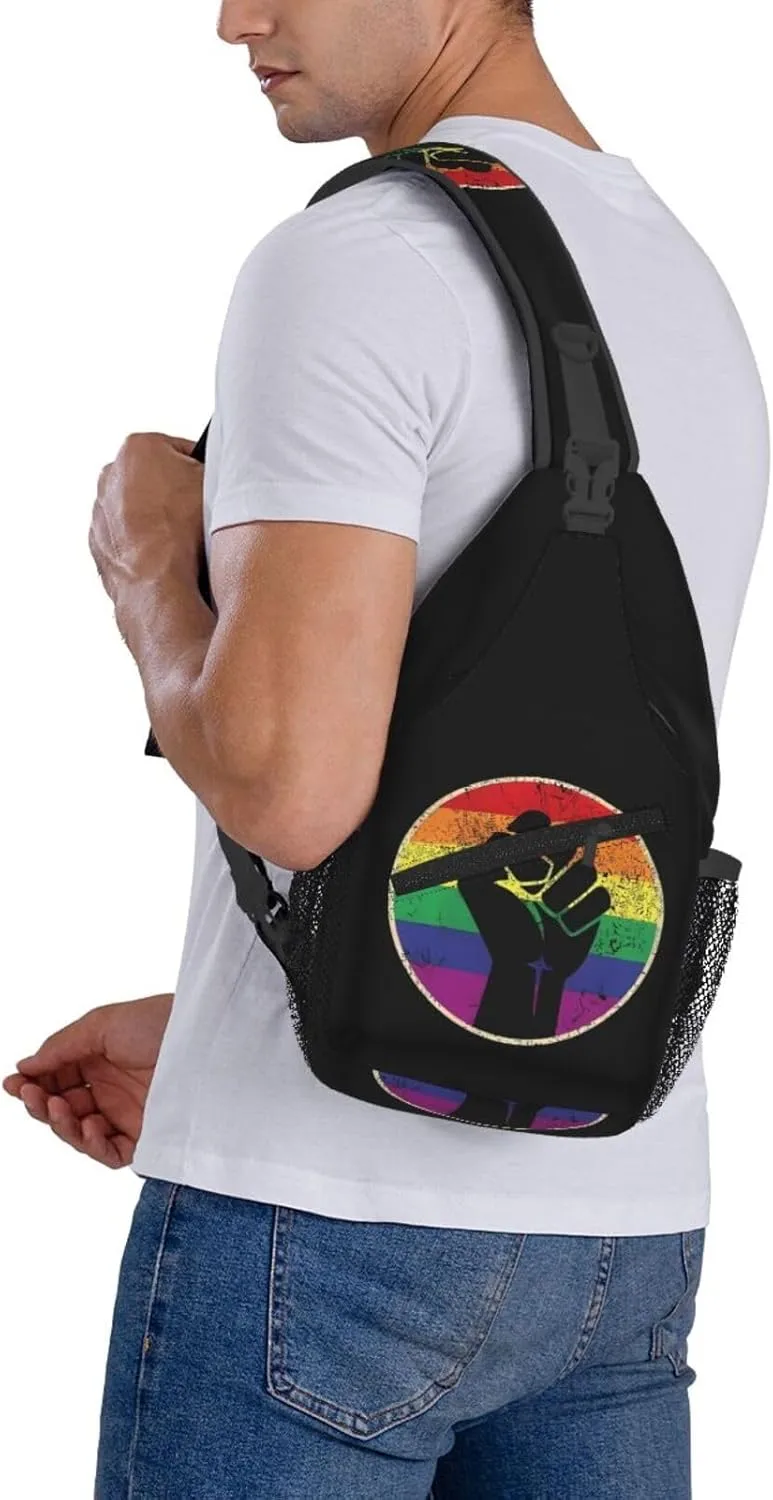 LGBT Rainbow Gay Pride Flag Handshake Love Pride Day Crossbody Bag Sling Bag Chest Bags Travel Shoulder Backpack