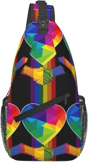 LGBT Rainbow Gay Pride Flag Handshake Love Pride Day Crossbody Bag Sling Bag Chest Bags Travel Shoulder Backpack