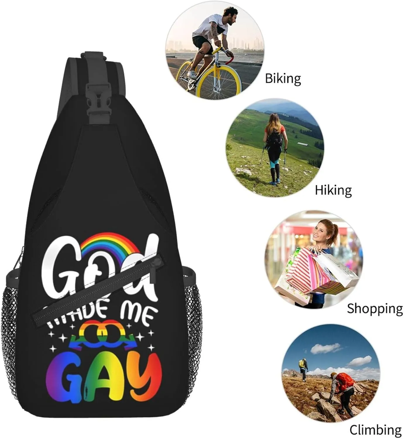 LGBT Rainbow Gay Pride Flag Handshake Love Pride Day Crossbody Bag Sling Bag Chest Bags Travel Shoulder Backpack