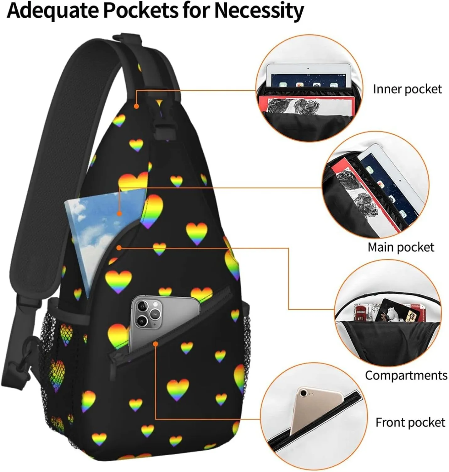 LGBT Sling Bag Crossbody Chest Daypack Casual Backpack Rainbow Animal Shoulder Bag For Travel Hiking Shopping