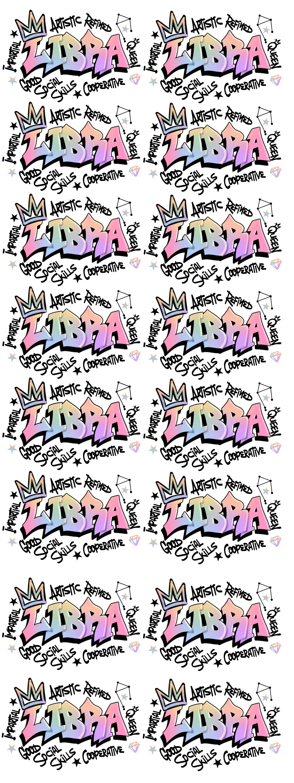 Libra Graffiti 60" DTF Direct to Film Ready to Ship Gang Sheet