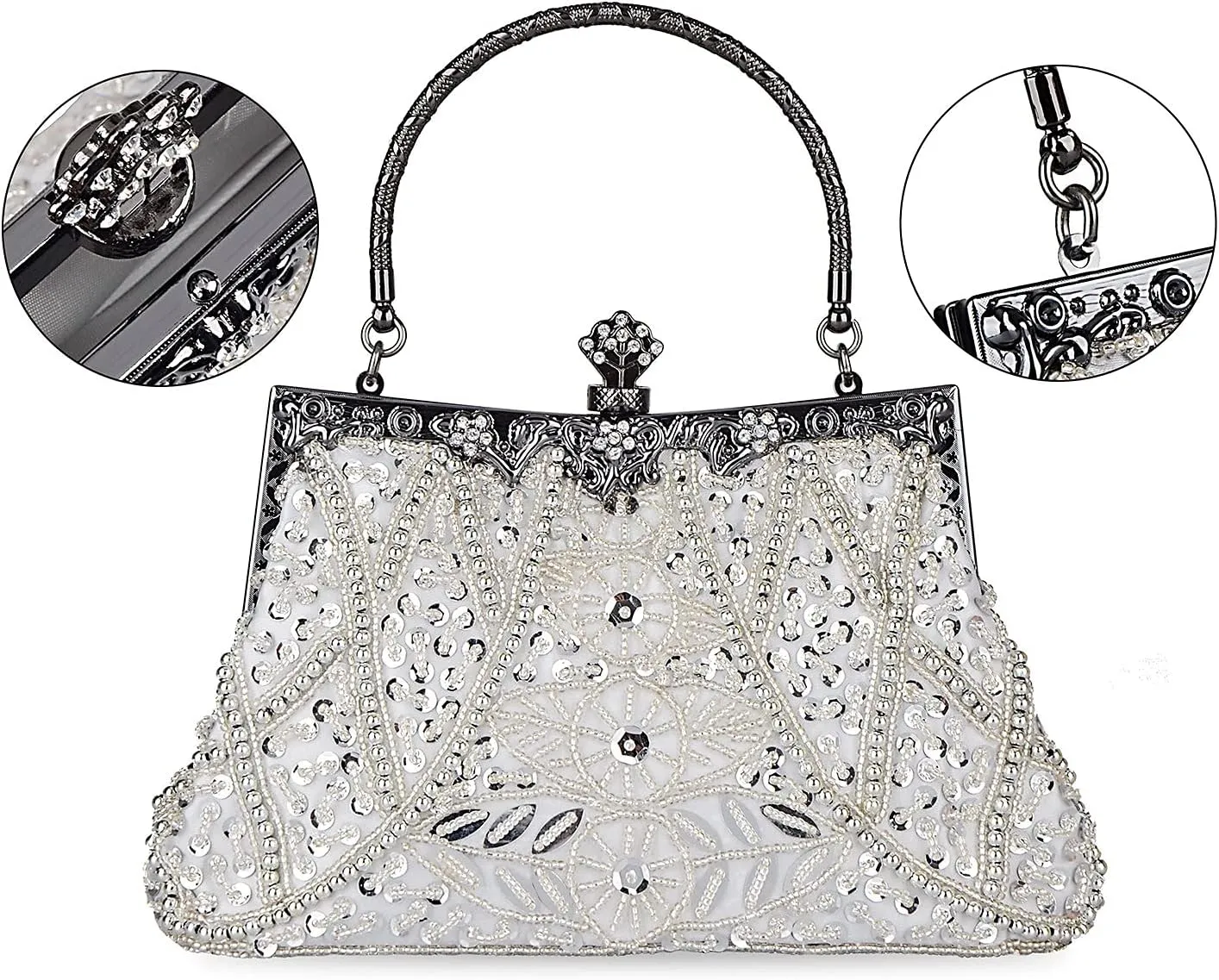 LIFEWISH 1920s Evening bags Unique Sequin Beaded Clutch Purses for Cocktail Wedding Party Prom