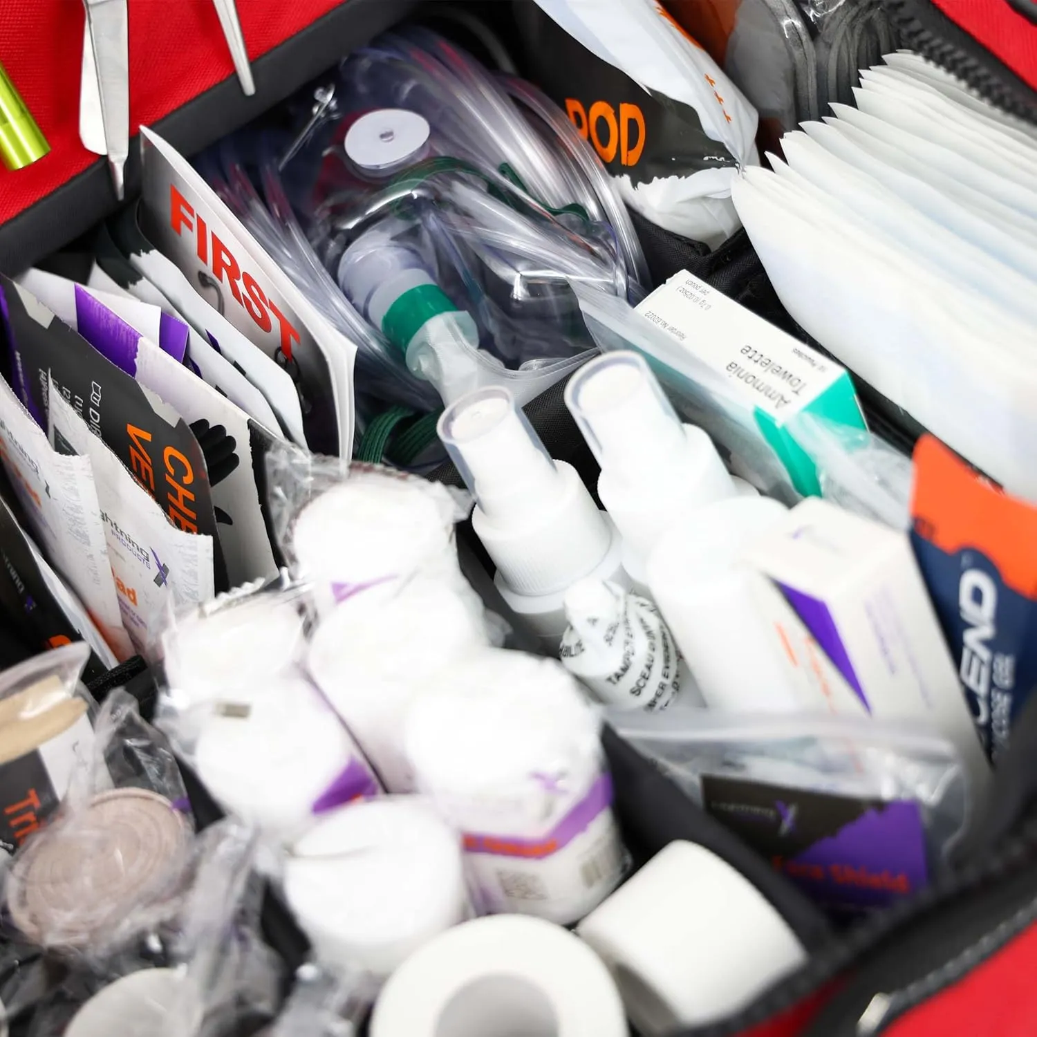 Lightning X Pre-Stocked EMS/EMT Trauma Kit w/Large First Responder Bag & 256 First Aid Medical Supplies - RED