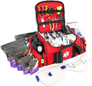 Lightning X Pre-Stocked EMS/EMT Trauma Kit w/Large First Responder Bag & 256 First Aid Medical Supplies - RED