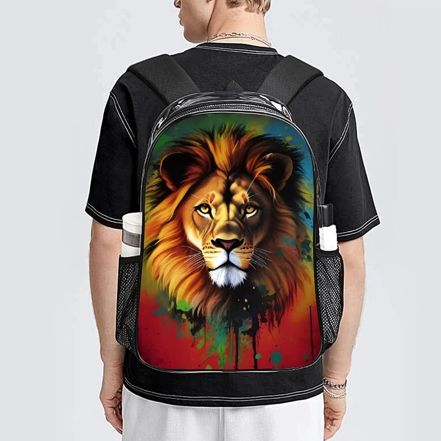 Lightweight Daypack Backpack for Sports Travel Running - Large Capacity Multipurpose Transparent Bookbag, Lion Splatter Painting Laptop Backpack Daypack