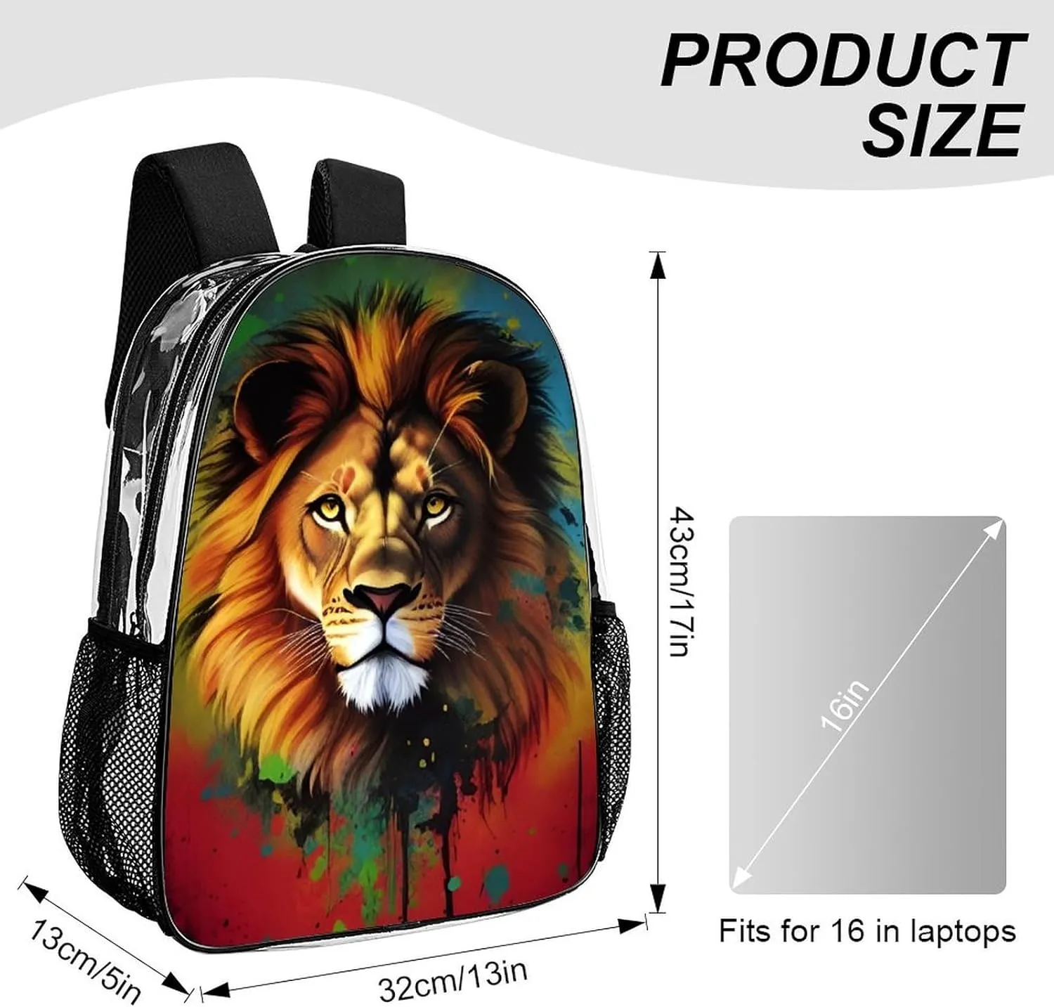 Lightweight Daypack Backpack for Sports Travel Running - Large Capacity Multipurpose Transparent Bookbag, Lion Splatter Painting Laptop Backpack Daypack