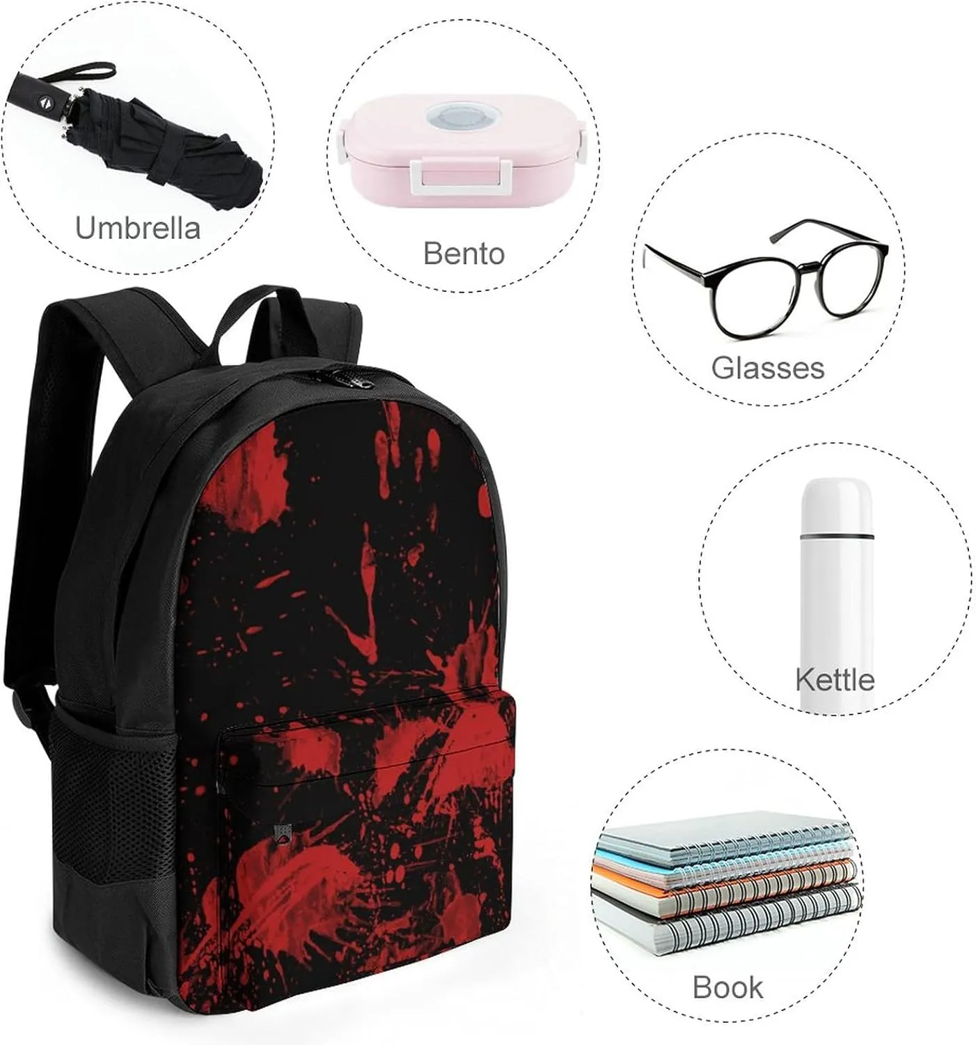 Lightweight Daypack Backpack for Trekking Work Running - Big Capacity Multipurpose Anti-Theft Bookbag, Classic Horror Blood Splatter Black Art Business Computer Bag