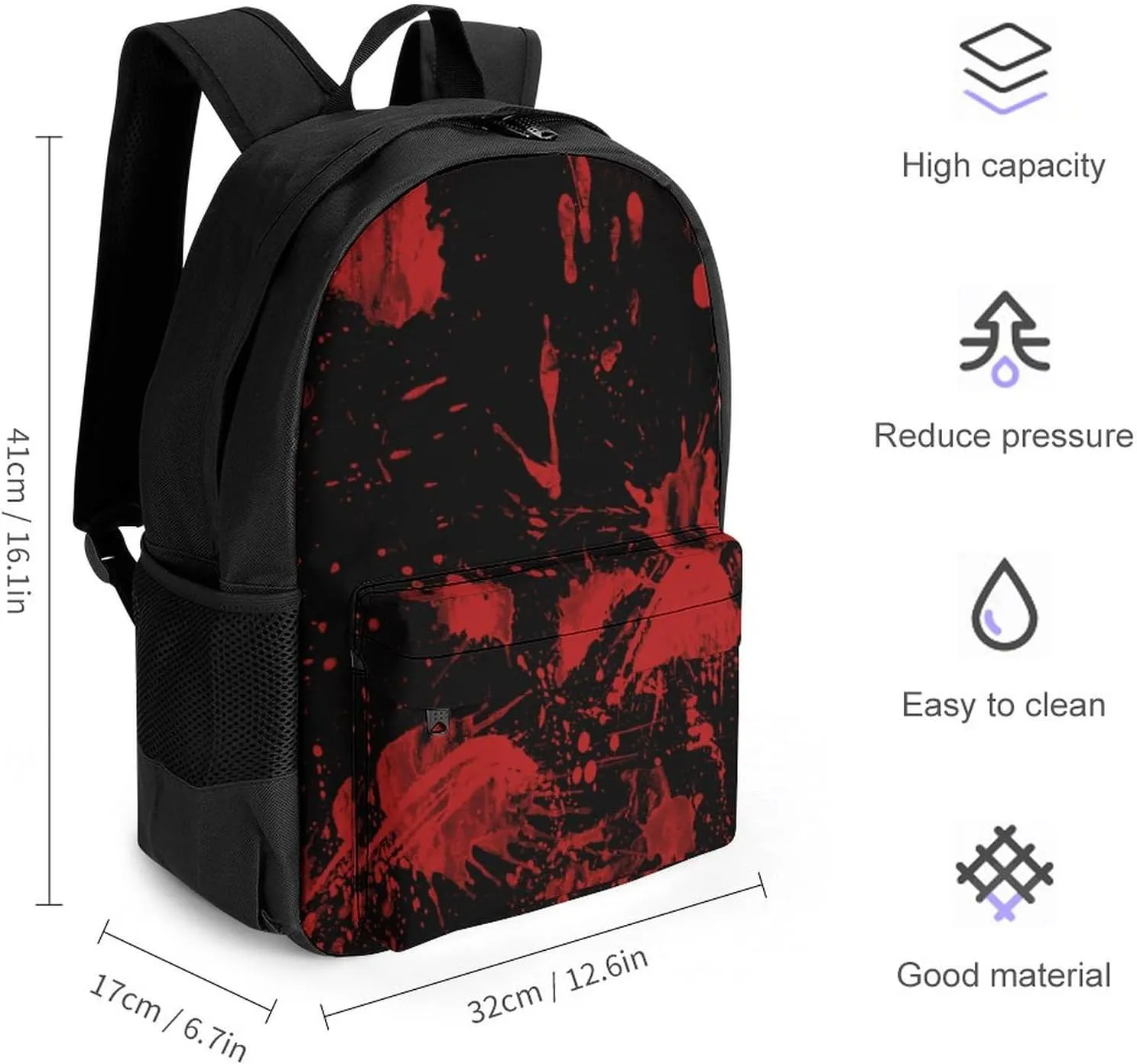 Lightweight Daypack Backpack for Trekking Work Running - Big Capacity Multipurpose Anti-Theft Bookbag, Classic Horror Blood Splatter Black Art Business Computer Bag
