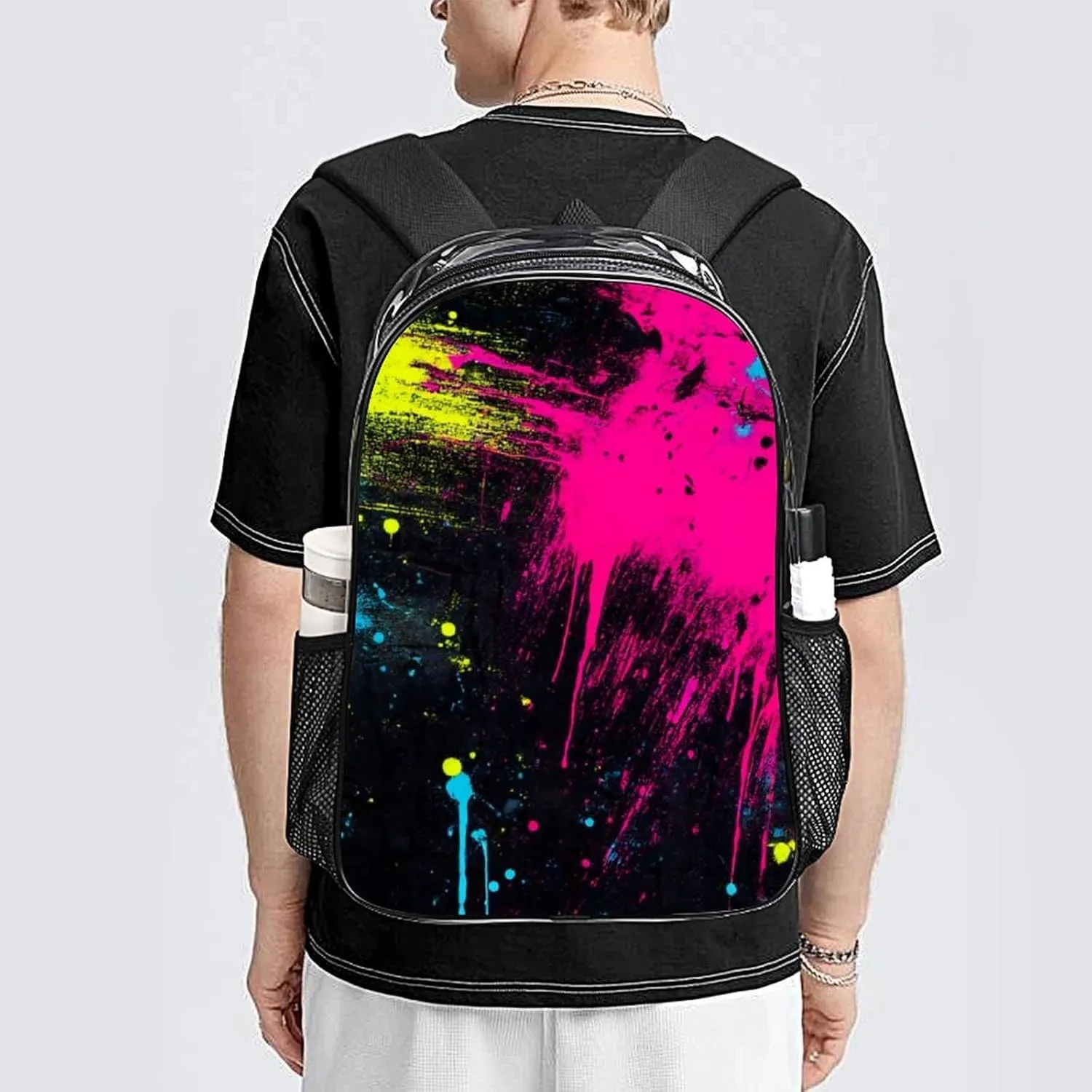 Lightweight Daypack for Camping Business Walking Cycling - Large Capacity Transparent Multipurpose Bookbag, Paint Splatter Dark Colorful Gym Outdoor Hiking Backpack