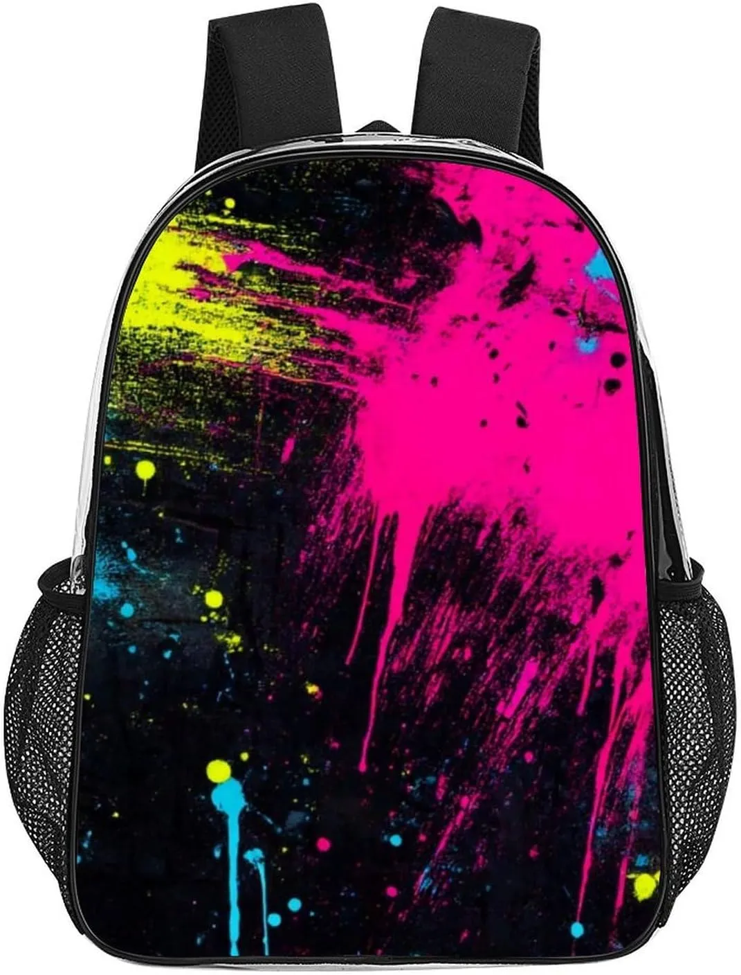 Lightweight Daypack for Camping Business Walking Cycling - Large Capacity Transparent Multipurpose Bookbag, Paint Splatter Dark Colorful Gym Outdoor Hiking Backpack