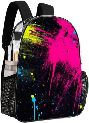 Lightweight Daypack for Camping Business Walking Cycling - Large Capacity Transparent Multipurpose Bookbag, Paint Splatter Dark Colorful Gym Outdoor Hiking Backpack