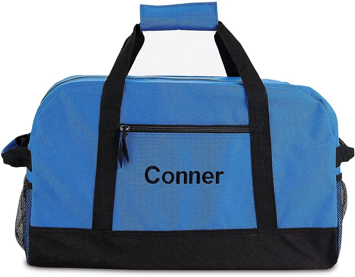 Lillian Vernon Personalized Small Blue and Black Kids Duffel Bag, Boys Sports, 9 x 10 ½ x 19 inches
