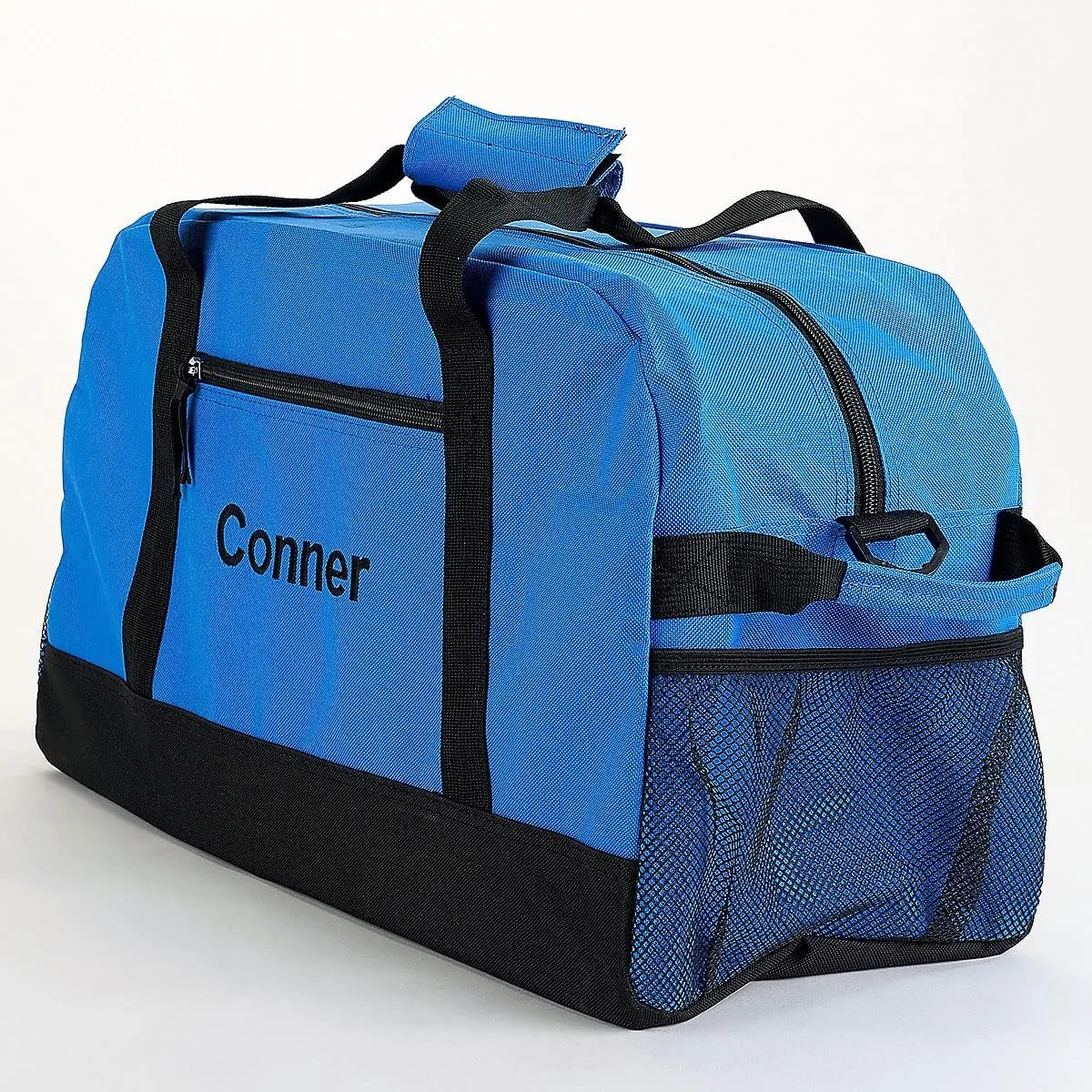 Lillian Vernon Personalized Small Blue and Black Kids Duffel Bag, Boys Sports, 9 x 10 ½ x 19 inches