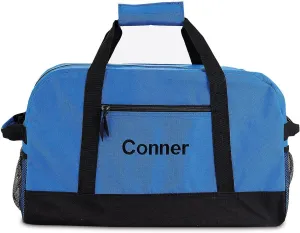 Lillian Vernon Personalized Small Blue and Black Kids Duffel Bag, Boys Sports, 9 x 10 ½ x 19 inches