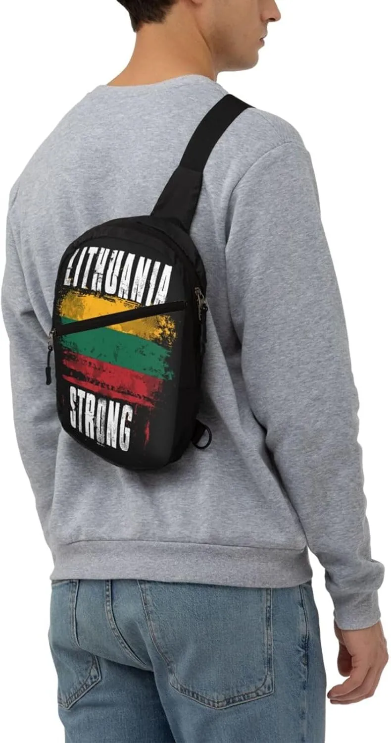 Lithuania Strong Graffiti Flag Packable Crossbody Bag Portable Sling Bags Foldable Travel Daypack Reusable Sports Shoulder Backpack Diagonally Chest Bag for Workout