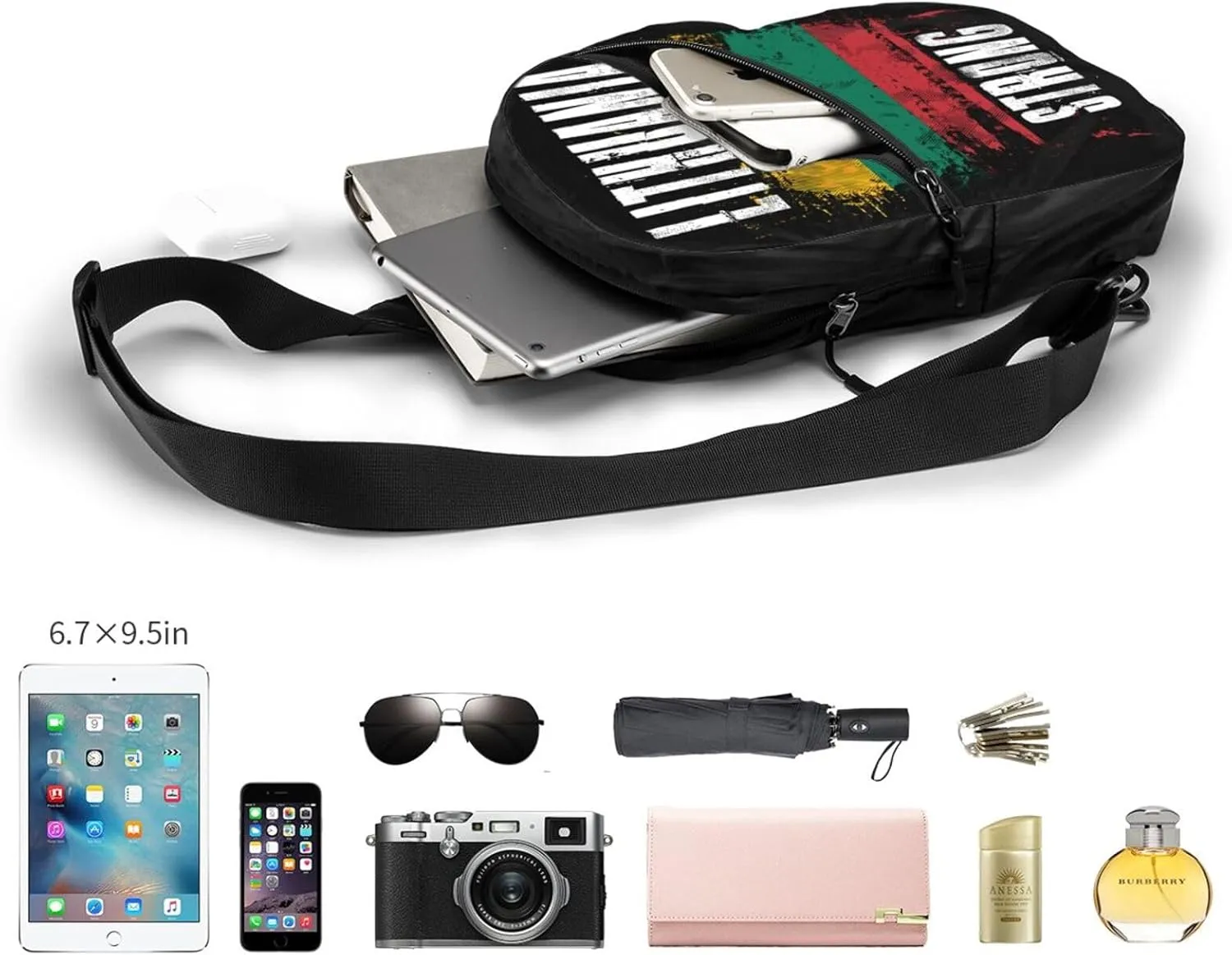 Lithuania Strong Graffiti Flag Packable Crossbody Bag Portable Sling Bags Foldable Travel Daypack Reusable Sports Shoulder Backpack Diagonally Chest Bag for Workout
