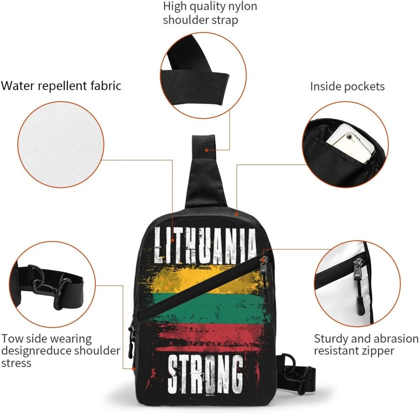Lithuania Strong Graffiti Flag Packable Crossbody Bag Portable Sling Bags Foldable Travel Daypack Reusable Sports Shoulder Backpack Diagonally Chest Bag for Workout