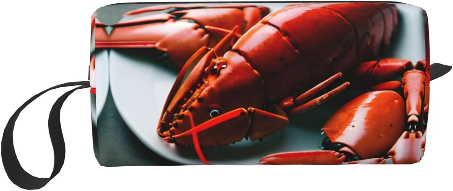 Lobster print Travel Toiletry Pouch, Pencil Bag Canvas Makeup Bag, Multi-Purpose Cosmetic Bag with Zipper