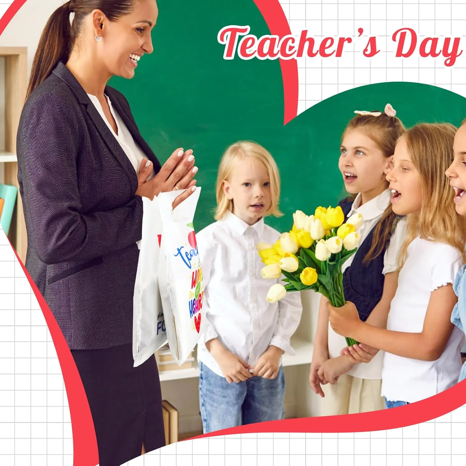 Locmeo 100 Pieces Plastic Teacher Appreciation Gift Bags Bulk 9'' x 12'' Thank You Teacher Party Favors Bags Teacher Ever Treat Bags Merchandise Bags for Teacher Appreciation Party Supplies Decor