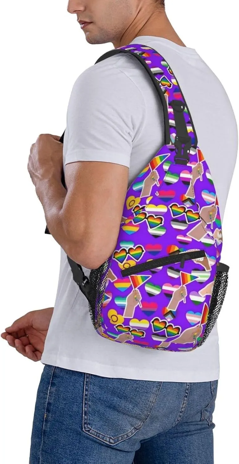 Love Is Love LGBT Gay Pride Rainbow Heart Crossbody Bag Adjustable Sling Bag Chest Bags Travel Shoulder Backpack