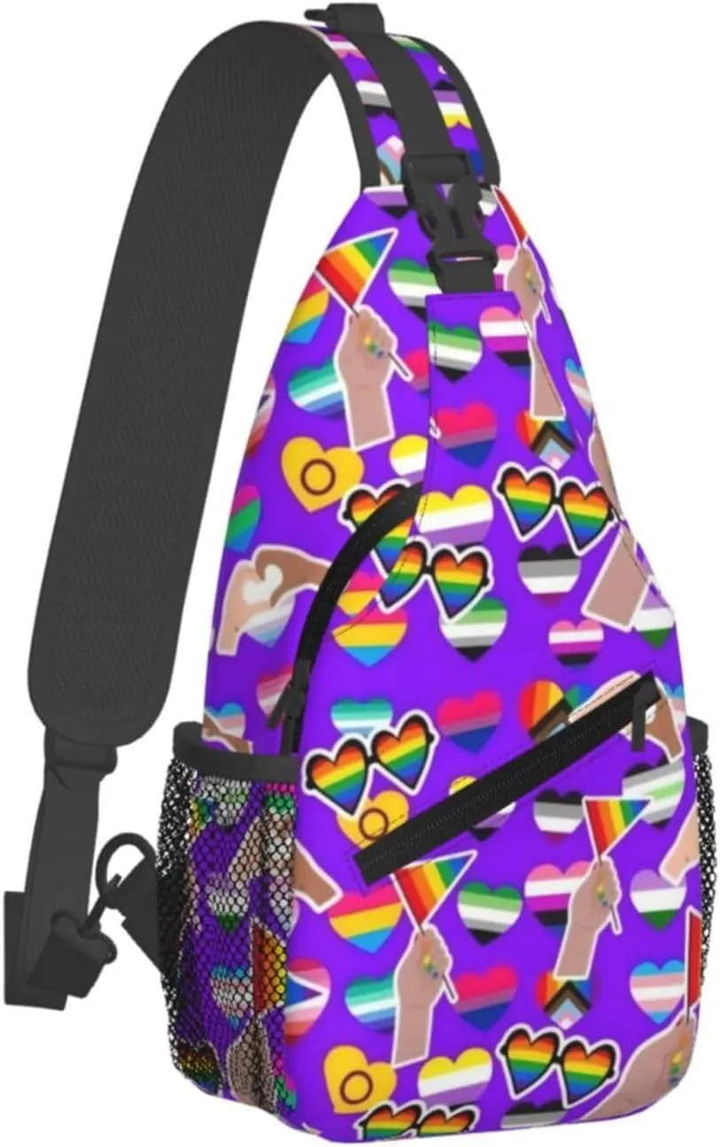 Love Is Love LGBT Gay Pride Rainbow Heart Crossbody Bag Adjustable Sling Bag Chest Bags Travel Shoulder Backpack