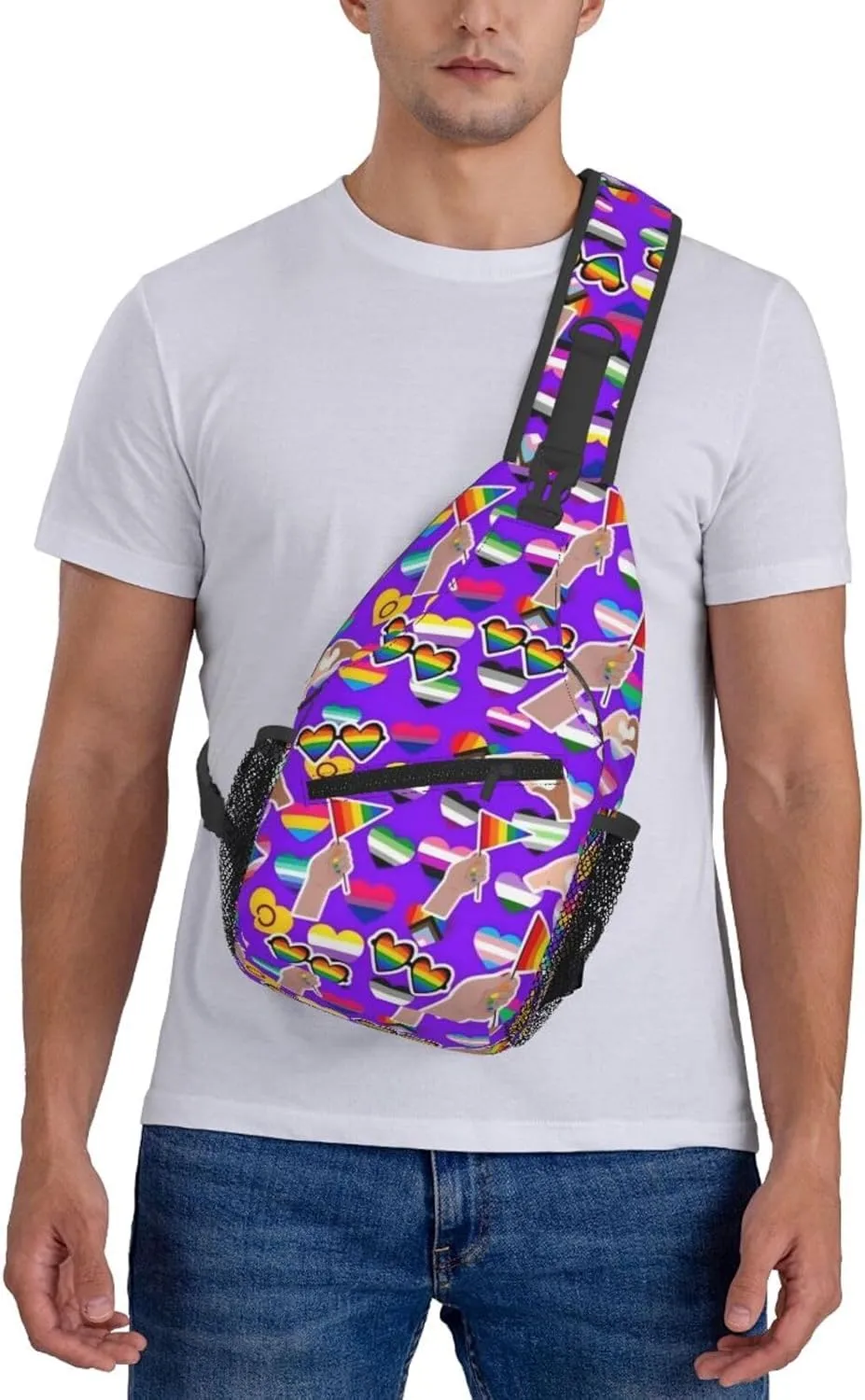 Love Is Love LGBT Gay Pride Rainbow Heart Crossbody Bag Adjustable Sling Bag Chest Bags Travel Shoulder Backpack