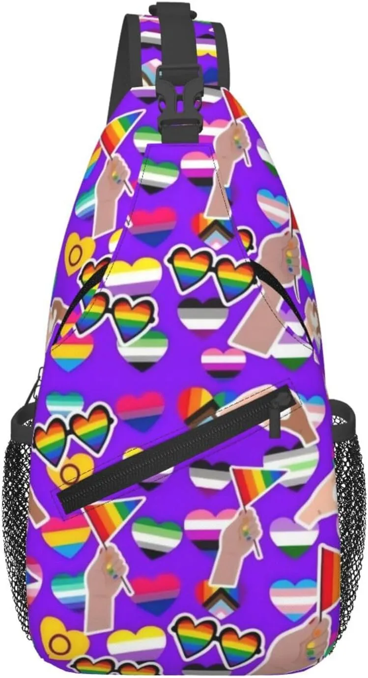 Love Is Love LGBT Gay Pride Rainbow Heart Crossbody Bag Adjustable Sling Bag Chest Bags Travel Shoulder Backpack