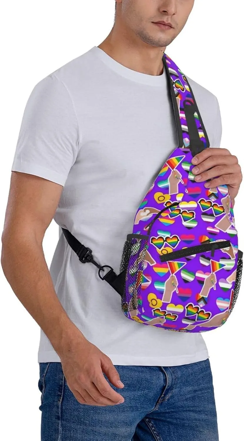 Love Is Love LGBT Gay Pride Rainbow Heart Crossbody Bag Adjustable Sling Bag Chest Bags Travel Shoulder Backpack